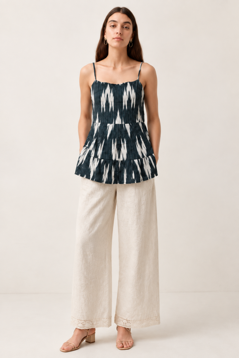 Bottle Green Ikat Tiered Peplum Top