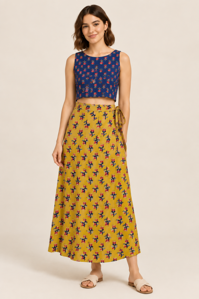 Neel Haldi Pushp Hand Block Co-ord Set