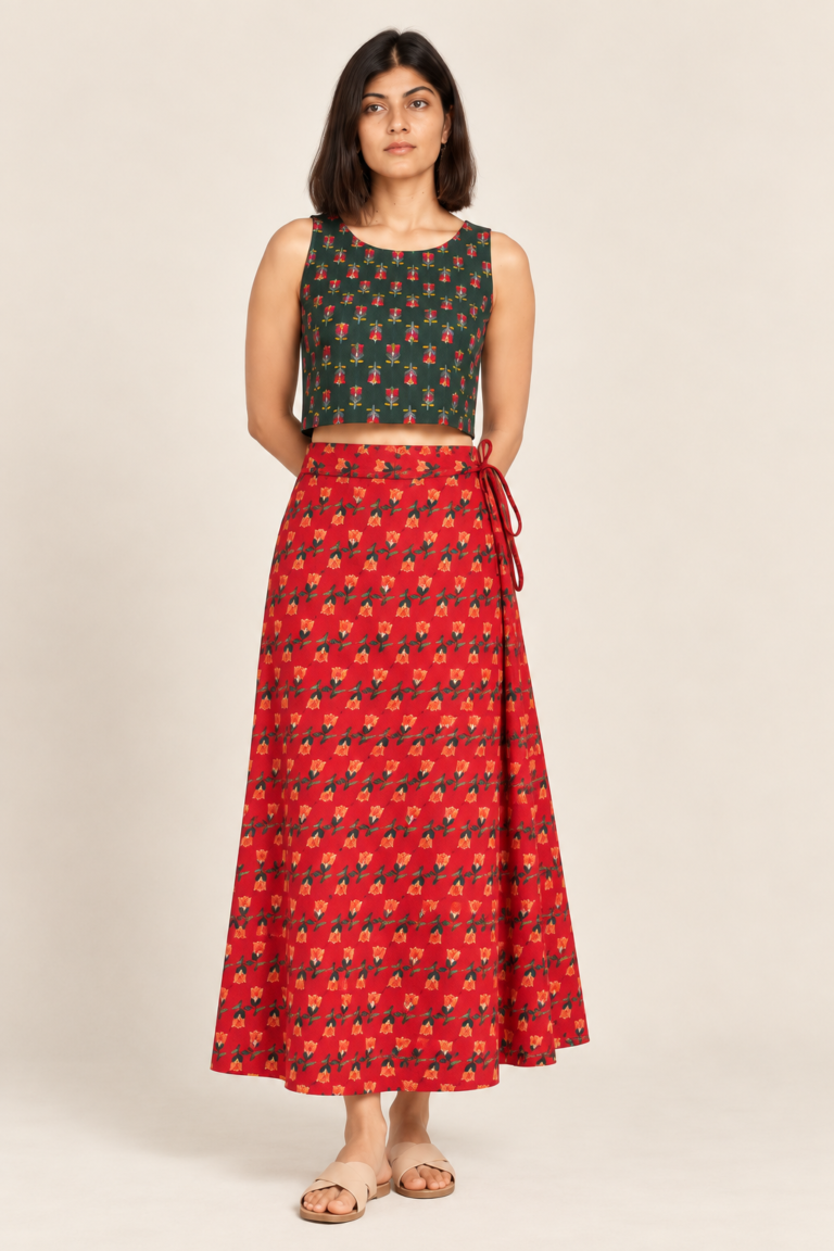 Lal Hari Pushp Hand Block Co-ord Set