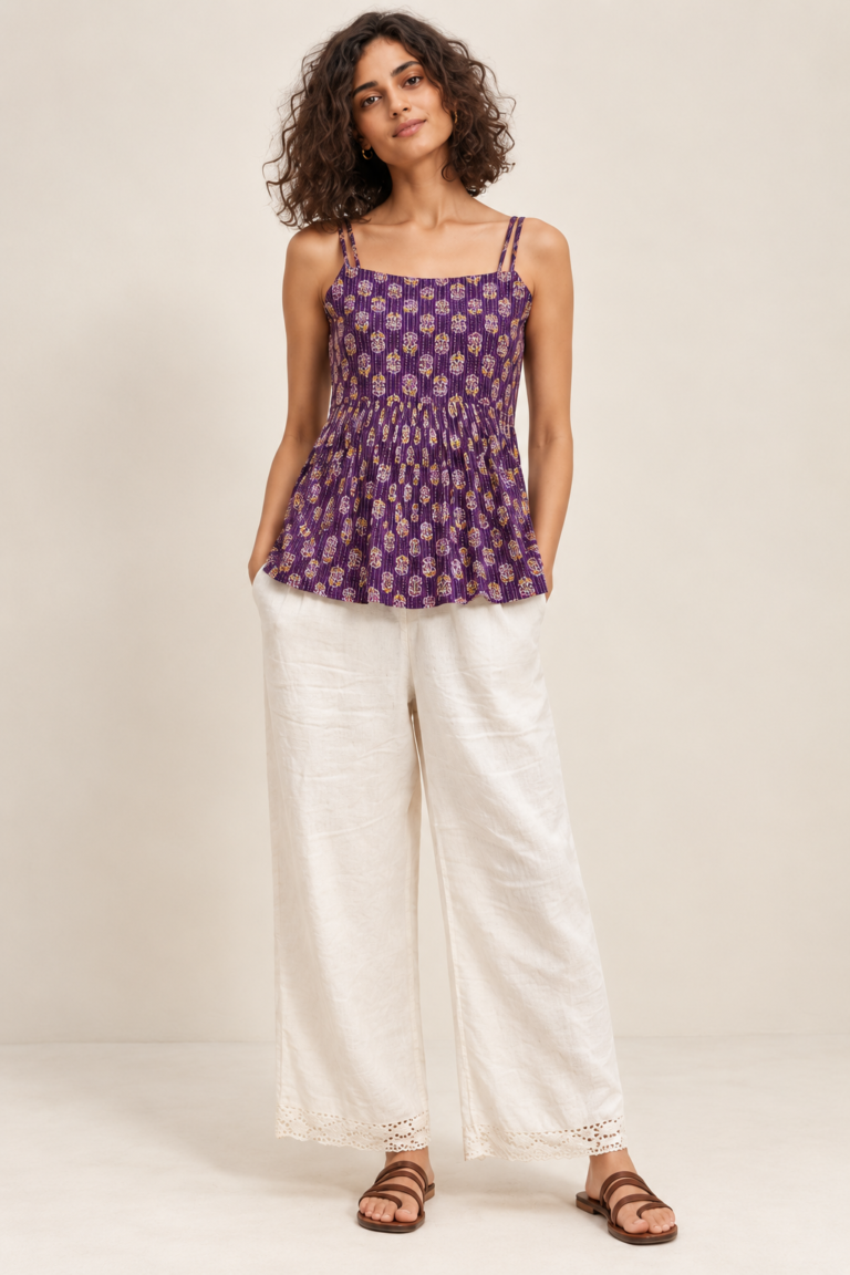 Plum Floral Gathered Peplum Top